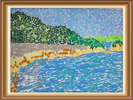 作品名 ちぎり絵 日本海の海岸 作者名 大田 温登 学校名 京都府立舞鶴支援学校 作品名 ちぎり絵 日本海の海岸 作者名 大田 温登 学校名 京都府立舞鶴支援学校